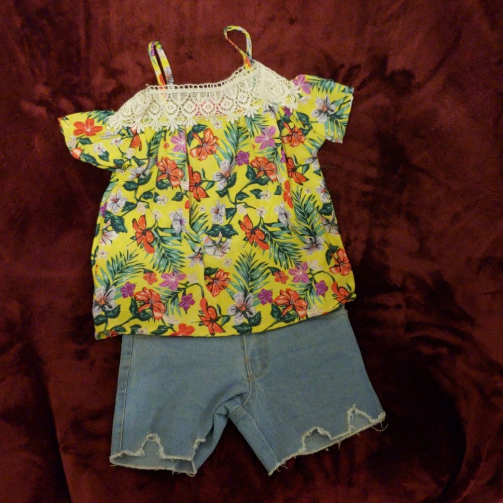 Floral Shirt and Cut-off Short Set